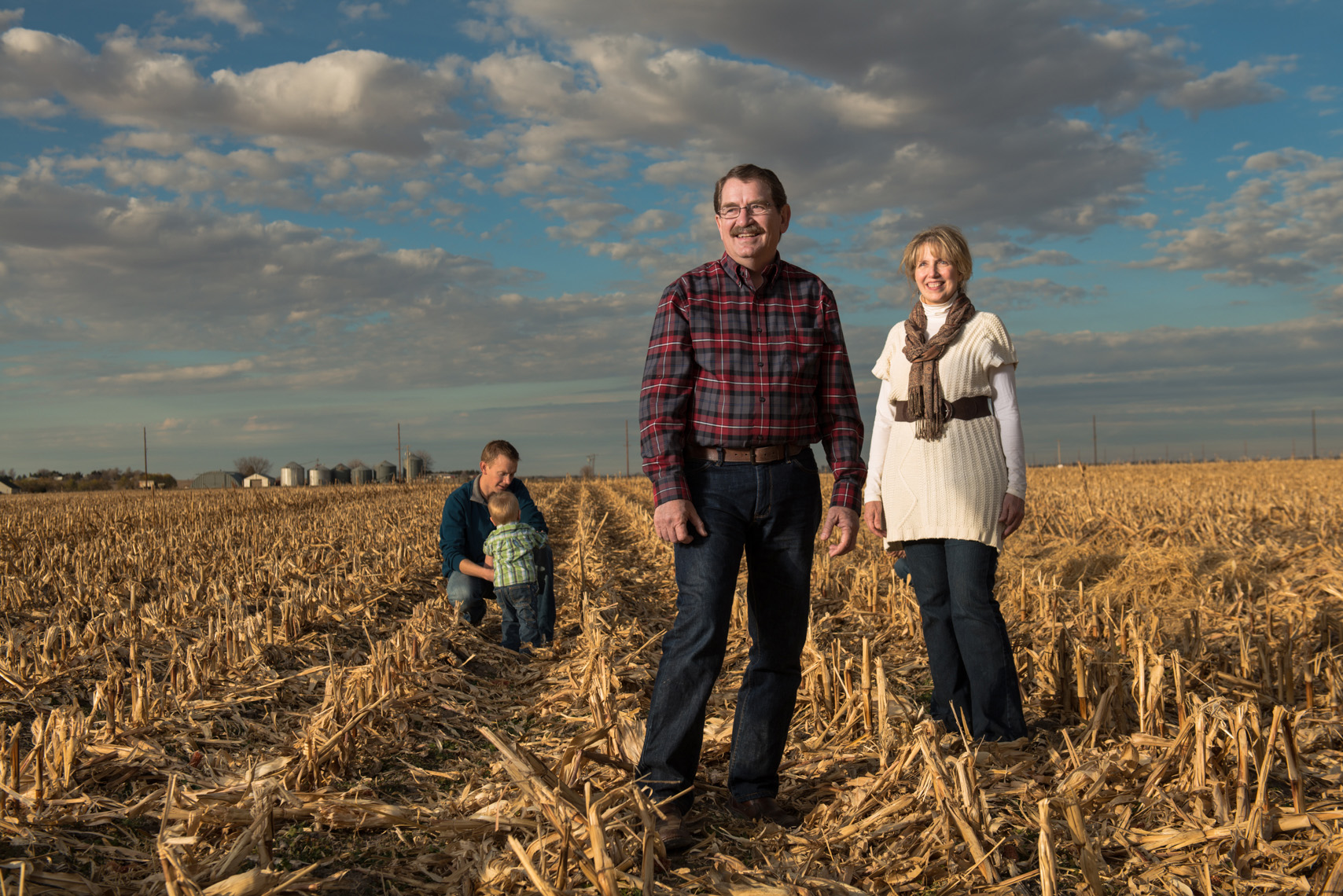portrait of family in corn field Nebraska